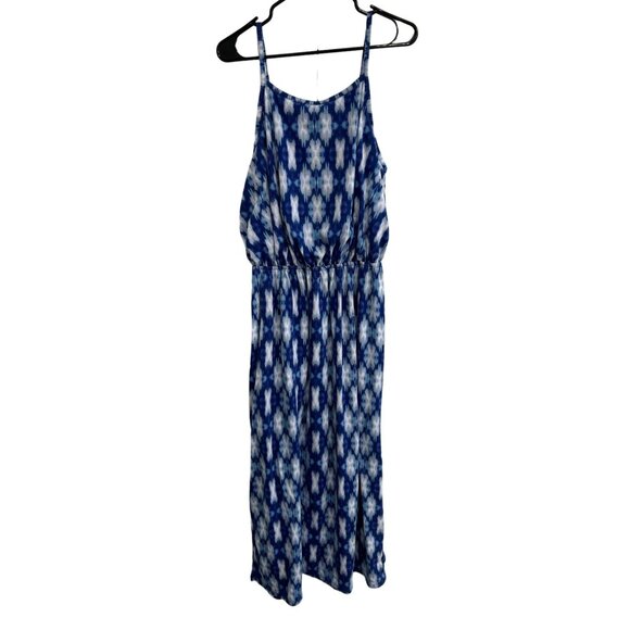 Summer Sleeveless Maxi Dress Blue White Tie Dye Pattern Sz 1X - Picture 1 of 8